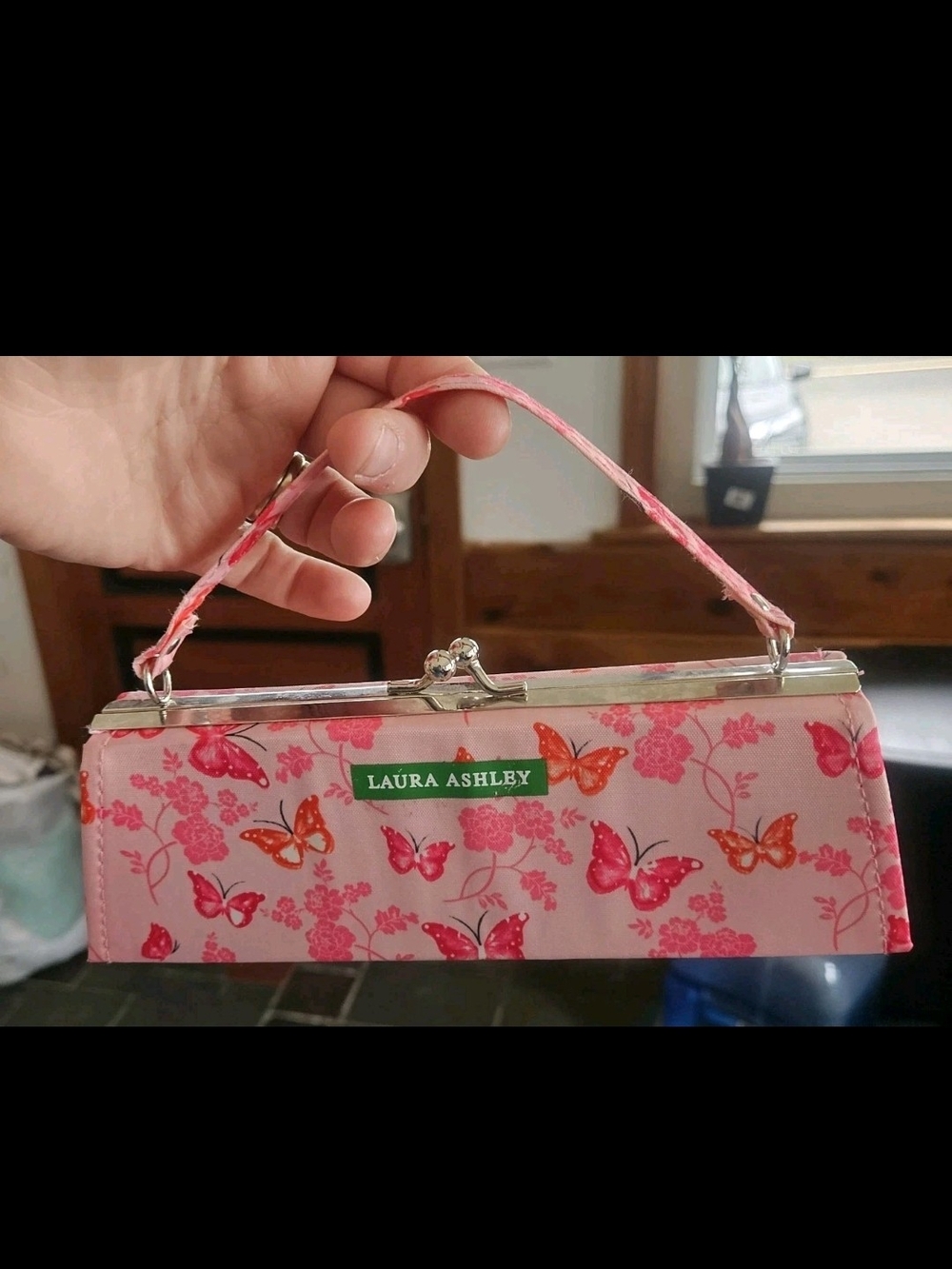 Vintage Laura Ashley Pink Butterfly Hard Case Mini Clutch Purse Y2K